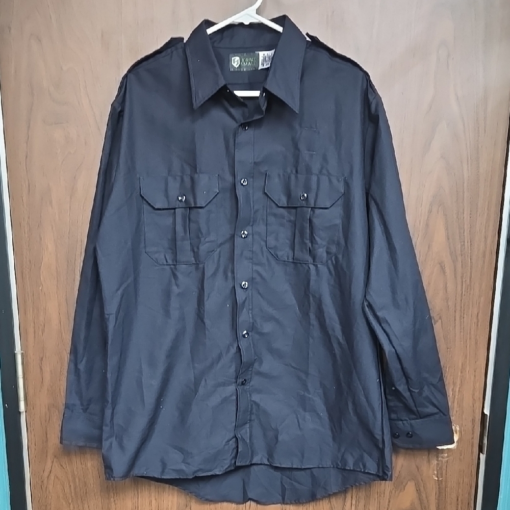 Horace Small Size L Navy Blue Casual Button Down Shirt with Epaulets